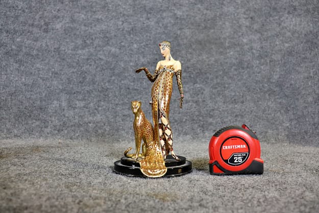 Signed Erta Ocelot with Lady French Art Deco Style Figurine by