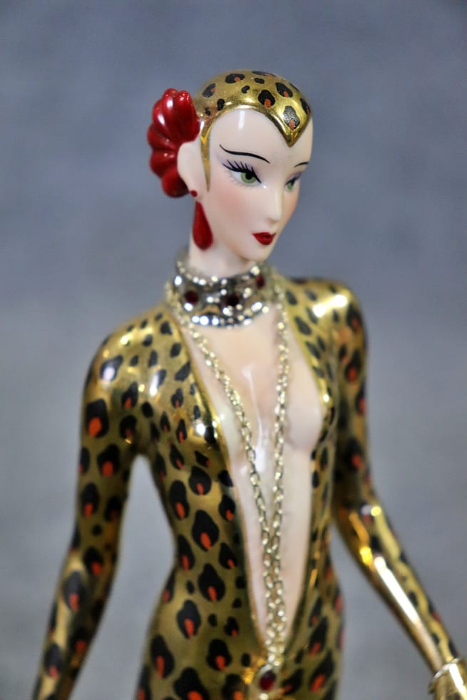 Gorgeous Erte Franklin Mint Art Deco Lady with Leopard - Vintage