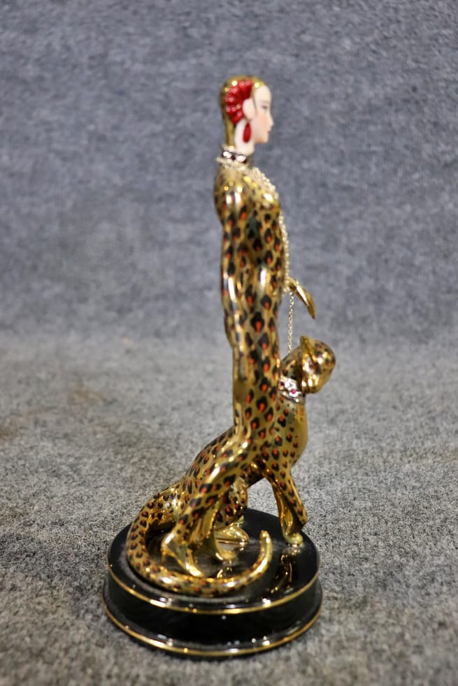 Gorgeous Erte Franklin Mint Art Deco Lady with Leopard - Vintage