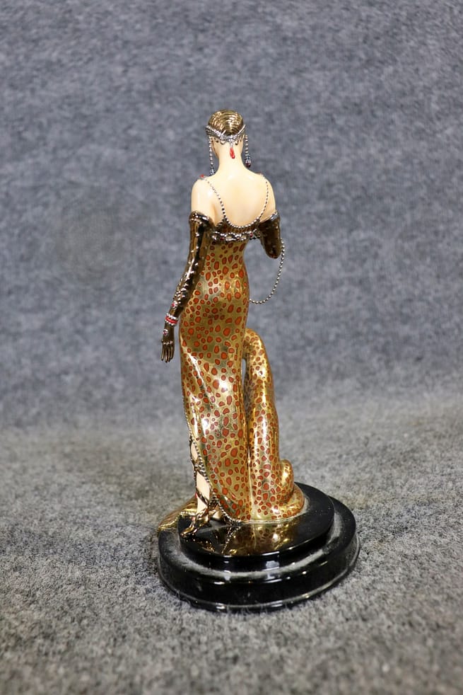 Signed Erta Ocelot with Lady French Art Deco Style Figurine by
